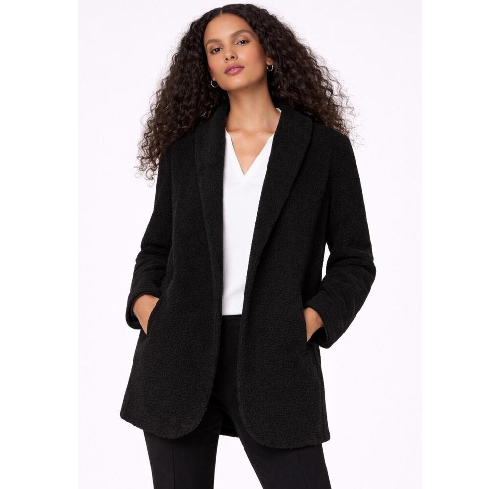 Spanx Fleece Blazer Jacket Women XS Black Pockets Lined Collared Soft New